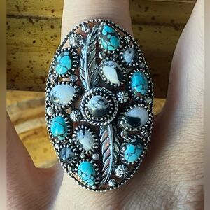 White Buffalo Blue Turquoise Sterling Silver Ring Size 7